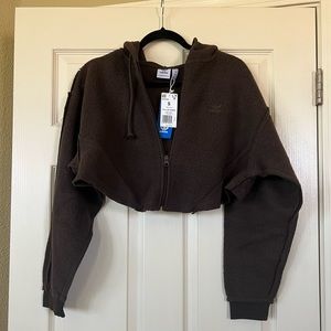 Adidas Luxe Lounge Cropped Fleece Zip Up Hoodie and Fleece Jogger Set